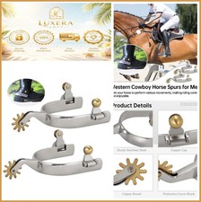 Horse Spurs Pair Stainless Steel Copper Rowel Western Cowboy Equestrian Riding picture