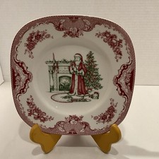 JOHNSON BROS OLD BRITAIN CASTLES PINK & GRN SQUARE SANTA 7-7/ 8” PLATE-5 AVAIL picture