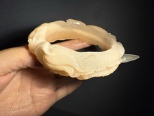 58mm Rare Pink Natural Mongolian Jade Bangle/Shetei Cui/Hand Carved Dragon picture