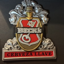 Vintage Becks Beer Sign Cerveza Llave New Old Stock Plastic Bar Shield 13x9 picture