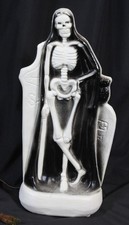 Vtg Skeleton Grim Reaper Blow Mold Tombstone General Foam Plastics Halloween 14