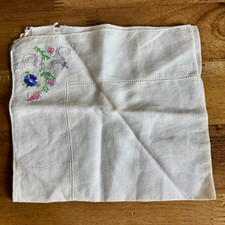 VTG White Multicolor Floral Embroidered Cloth Handkerchief Hanky 11 in Square picture