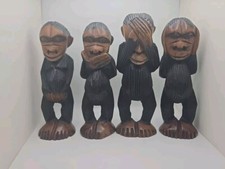African hand Carved 4 Wise Old Monkeys Set  picture