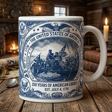 Washington Crossing Delaware Mug 250th Anniversary USA 1776 Patriotic Cup 11oz picture