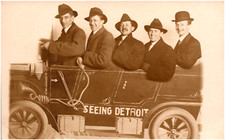 Seeing Detroit Men in Studio Cut-Out Automobile Michigan 1910s RPPC Postcard picture