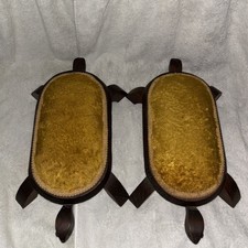 2 MCM Vintage Wooden Turtle Footstools/Pincushion Upholstered Gold Velvet 19”  picture