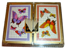 Vintage Stancraft Elegance Playing Cards Double Deck Butterfly Lucite Case Gold picture
