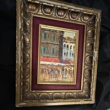 Ornate Gold-Tone Wood Picture Frame w/ Burgundy Mat, Portrait, 1 Photo  5in picture