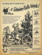 1948 Schwinn B6 Autocycle Christmas Tree Santa Claus Gifts Vtg Magazine Print Ad picture