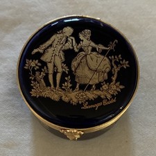 Vintage Limoges Castel Hinged Porcelain Trinket Box Blue Gold w/ Certificate picture