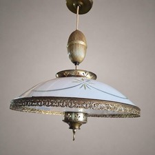 Vintage Atomic UFO Pull Down Ceiling Light MCM Painted Glass Pendant picture