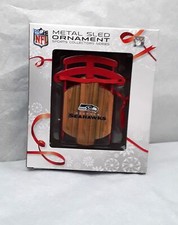 SEATTLE SEAHAWK NFL METAL SNOW SLED FUN CHRISTMAS ORNAMENT NEW picture