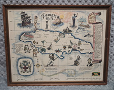 VTG 1962 Pictorial Map of Jamaica by Stafford W Evans Lithograph History Framed picture