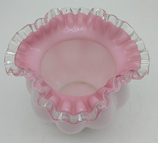 Vtg Fenton Peach Crest Triangle Vase 201 c. 1940 Cased Milk On Pink/Clear Edge picture