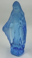 Scarce Vtg Frosted Blue Glass Virgin Mary Madonna Figurine 6.25” picture