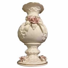 Pink rose bud Vase raised floral Sculpted Gold Edging Embossed wedding picture