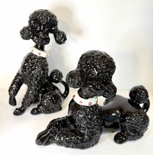 Large Pair Of Vintage MCM Ceramic Black Poodles 10.5” Tall READ picture