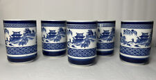 SET 5 VTG MCM Otagiri OMC Japanese Stoneware Teacups Sake Cups Cobalt Blue White picture