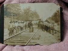 Vtg Original Mexican Hispanic Railroad Crew Cabinet Card Photo Early 1900's picture
