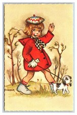 Artist Signed Alfred Manzier Bonnie With Raincoat and Puppy UNP Postcard R6 picture