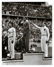 JESSIE OWENS STANDING ON PODIUM AT 1936 OLYMPICS BERLIN GERMANY 8X10 B&W PHOTO picture
