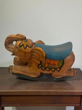 Hand-Carved Wooden Elephant Rocking Figurine With Colorful Painted Details vinta picture