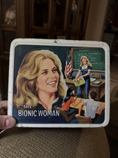 Vintage 1978 Bionic Woman Lunchbox Running Beside Car Version No Thermos picture