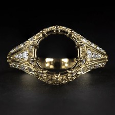 9mm Estate Diamond Ring Semi Mount Setting Art Deco 14k Yellow Gold Plated picture