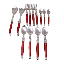 Vintage LAGUIOLE Flatware Set Of 13 Pc Red Handles - Inox France Jean Dubost picture