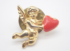 Cupid with Red Heart Gold Tone Vintage Lapel Pin picture