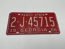 Vintage 1966 Peach State License Plate DeKalb County 2 J 45715 picture