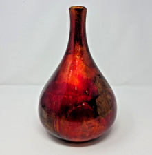 Ruby Red Crackled Metallic Flower Vase Floral Red Over Black Abstract Modern Mod picture