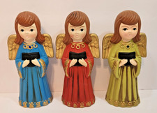 Vintage Ardco Singing Choir Christmas Angels Chalkware Red Green Blue Gold Japan picture
