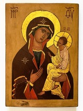 Antique Russian icon.Tikhvin Icon of the Mother of God,adorned with 24carat gold picture