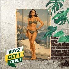 Sexy Beauty Beach Vacation Style Tin Sign Retro Bikini Girl Wall Decor picture