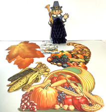 Vintage Beistle Thanksgiving Die Cuts & Honeycomb Decorations Pilgrims picture