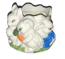 VINTAGE BABY BUNNY RABBITS HOLLAND FLORAL INC. 1992 PLANTER CERAMIC BISQUE picture