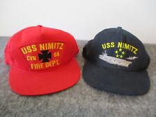 VINTAGE USS NIMITZ HATS (2)-USA MADE -EMBROIDERED (BLUE) + PATCH (RED-FIRE DEPT) picture
