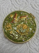 Vintage Clear Green Swarovski Crystals  Embedded Butterfly Enamel Compact Mirror picture