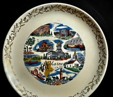 Vintage Maine State Souvenir Collector Plate 9.25 Gold Filigree Trim Mid-Century picture