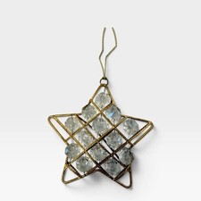 Vintage Glass Crystal Prism Star Ornament Antiqued Gold Wire Lattice Christmas picture