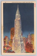 Chrysler Building NYC Night View Linen Postcard 1939 Posted New York City picture