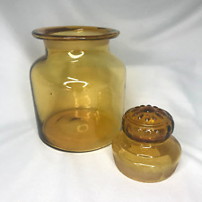 Vintage Amber Takahashi Art Glass Apothecary Jar Canister With Daisy Lid 6” picture