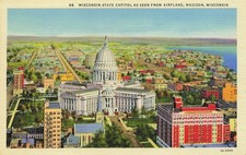 Wisconsin State Capitol Madison WI Aerial View Linen Postcard E. A. Bishop picture