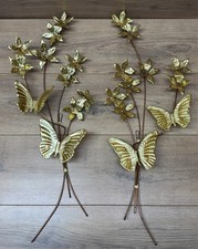 Vintage Set of 2 Home Interior Metal Floral Butterfly Home Decor Wall Swags picture