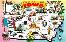 IA-Iowa, Scenic Map Greetings, Landmarks, Vintage Postcard picture