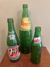 Vintage Soda Bottle Lot (3)  12oz 7up - 7 oz Krim- 30 oz Squirt  picture
