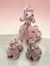 Vintage Pink Spaghetti Poodles Pink w/ Gold Porcelain Mother & Pups on Chain picture