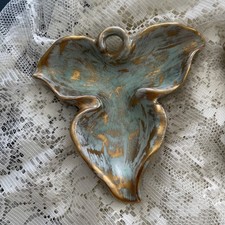 Vintage MCM Stangl Pottery Gold Aqua Leaf Ashtrays Dish Hollywood Regency 5146 picture