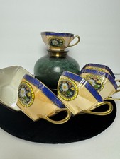 Vintage Noritake 6 Hand Painted Tea Cups Cobalt Blue Gold Floral Japan M Mark  picture